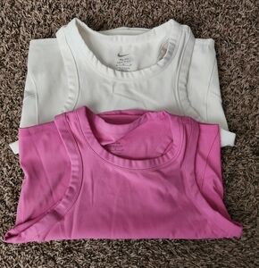 Nike Dri Fit Tank Tops in White and Pink Medium